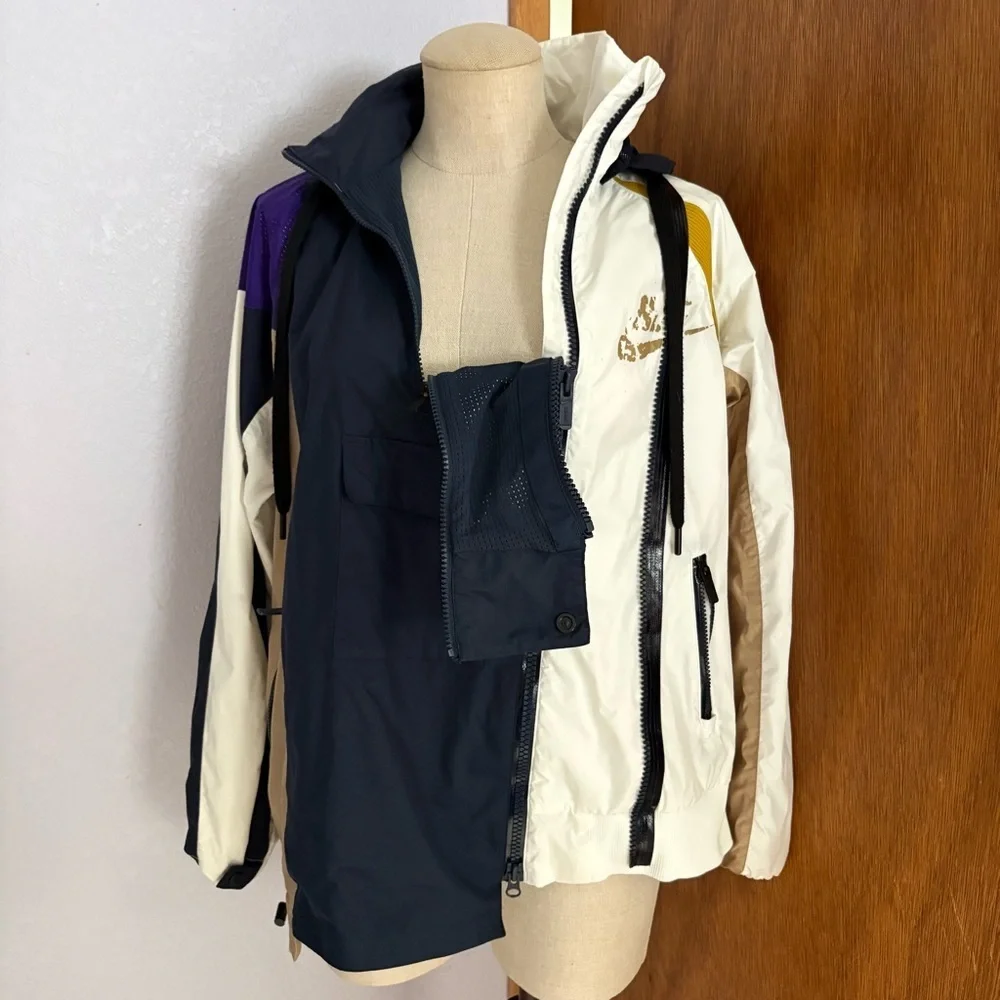 NIKE x SACAI sz XS Double Zip Jacket Windbreaker CD6297 White Navy